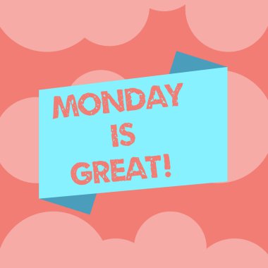 Pazartesi büyük olduğunu gösteren not yazma. Mükemmel iyi rutin ilham boş renk katlanmış afiş şerit düz stil duyuru Poster haftanın ilk günü vitrine iş fotoğraf.