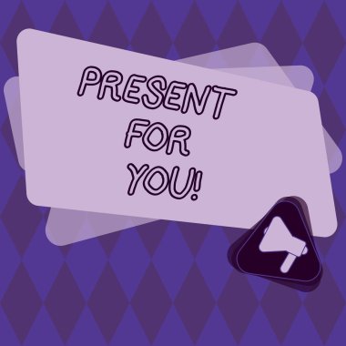 Kavramsal el sizin için mevcut gösterilen yazma. Bir hediye sürpriz özel durum takdir megafon içinde üçgen ve duyuru için dikdörtgen almak için vitrine iş fotoğraf.