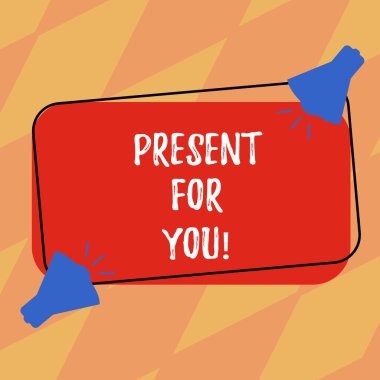 Sizin mevcut için gösterilen metin işareti. Bir hediye sürpriz özel durum takdir iki megafon ses simgesini boş renk dikdörtgen şeklinde özetlenen ile almak için kavramsal fotoğraf