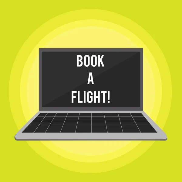 Conceptual hand writing showing Book A Flight. Business photo text Purchase tickets to make a trip by plane Planning vacations. — 图库照片