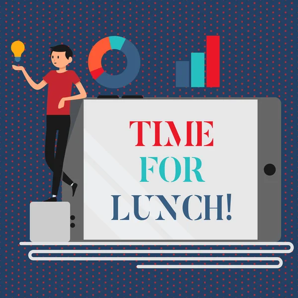 Scrittura concettuale a mano che mostra Time For Lunch. Business photo showcase Momento per un pasto Pausa dal lavoro Relax mangiare bere riposo . — Foto Stock