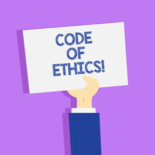 Word writing text code of ethics. Geschäftskonzept für moralische Regeln ethische Integrität Ehrlichkeit gutes Verfahren. — Stockfoto