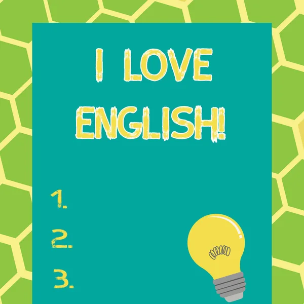 Opmerking tonen ik liefde Engels schrijven. Zakelijke foto presentatie om genegenheid voor internationale taal grammatica. — Stockfoto