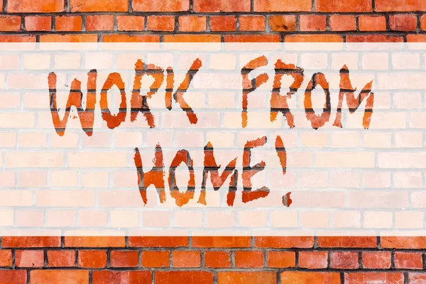 Writing note showing Work From Home. Business photo showcasing Freelance job working on your house convenient technology Brick Wall art like Graffiti motivational call written on the wall.
