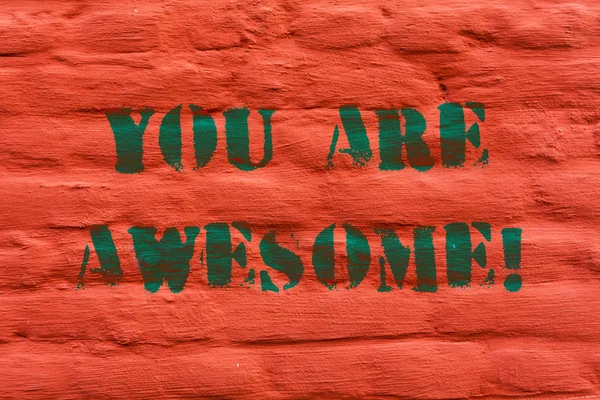 Word writing text You Are Awesome. Business concept for To have a great opinion about someone Admiration Wonder Brick Wall art like Graffiti motivational call written on the wall. — Stock Photo, Image