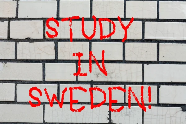 Ecriture conceptuelle montrant Study In Sweden. Business photo texte Voyage dans le pays européen à des fins éducatives Brique Art mural comme Graffiti appel motivationnel écrit sur le mur . — Photo