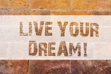 Your Dream Live gösterilen metin işareti. Kavramsal fotoğraf motivasyon olması başarılı ilham mutluluğu elde gol tuğla duvar sanatı duvarda yazılı Graffiti motivasyonel arama gibi.
