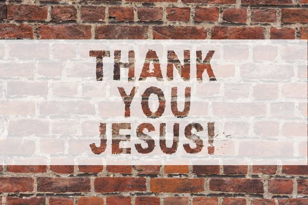 Handwriting text writing Thank You Jesus. Concept meaning Being grateful for what the Lord has given you Religious Brick Wall art like Graffiti motivational call written on the wall.