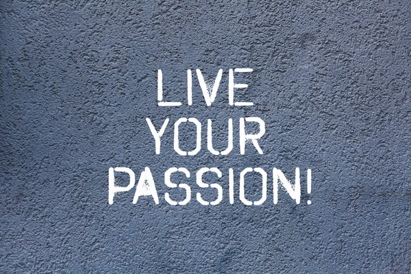 Sinal de texto mostrando Live Your Passion. Foto conceitual fazendo algo que você ama que você não considera trabalho Brick Wall arte como Graffiti chamada motivacional escrito na parede . — Fotografia de Stock