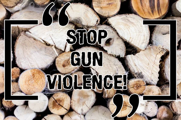 Escrevendo uma nota mostrando Stop Gun Violence. Foto de negócios mostrando perigo comprometido com o uso de arma de fogo ou braço pequeno Fundo de madeira madeira vintage ideias mensagem selvagem intenções pensamentos . — Fotografia de Stock