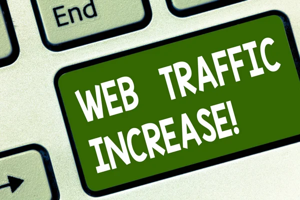 Word writing text Web Traffic Increase. Business concept for Growth of the amount of web users who visit a website Keyboard key Intention to create computer message pressing keypad idea.