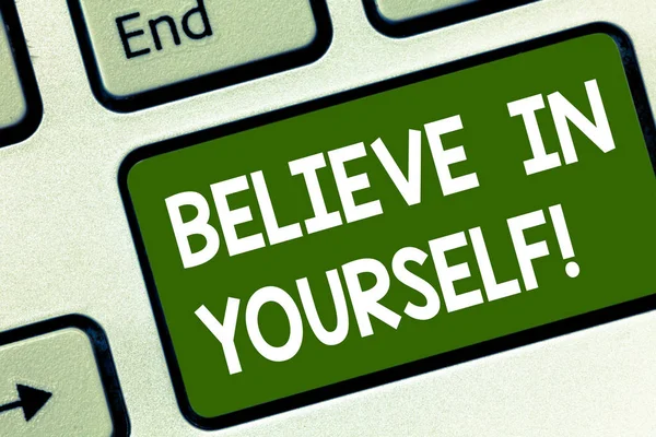 Word writing text Believe In Yourself. Business concept for Having confidence in your abilities in doing things Keyboard key Intention to create computer message pressing keypad idea. — Stock Photo, Image