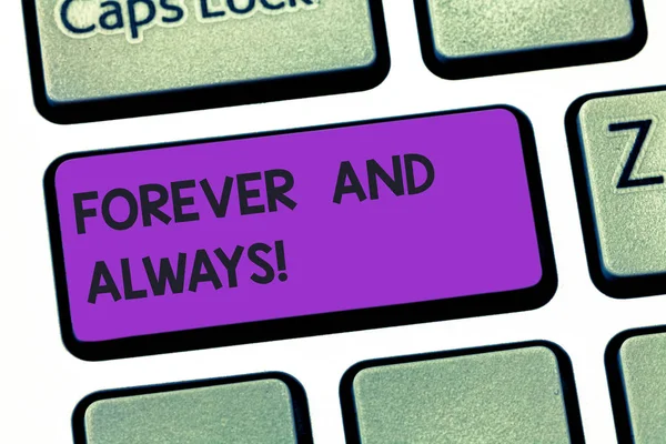 Håndskriftstekst. "For alltid og alltid". Begrepsbegrep betyr til enhver tid "relevant" og fortsatt "tastatursentral" intensjon om å skape en datamelding som trykker på tastaturideen . – stockfoto