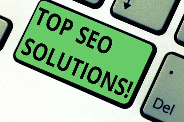 Escritura manual conceptual que muestra Top Seo Solutions. Metodología de texto de foto de negocios de técnicas para aumentar la cantidad de visitantes Teclado clave Intención de crear una idea de mensaje de computadora . — Foto de Stock