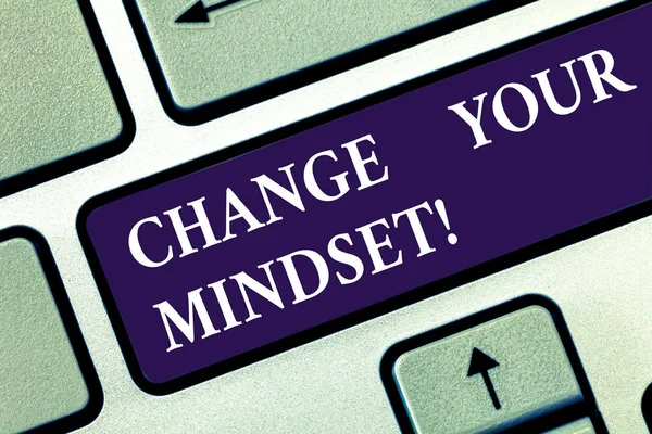 Text sign showing Change Your Mindset. Conceptual photo fixed mental attitude or disposition demonstrating responses Keyboard key Intention to create computer message pressing keypad idea.