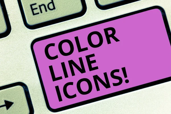 Wortschreiben Text Farbzeilensymbole. Business-Konzept für farbige Figuren helfen uns, schneller in den Weg zu gehen oder App-Tastatur Schlüsselabsicht zu öffnen, um Computer-Nachricht zu erstellen, die Tastatur-Idee drückt. — Stockfoto
