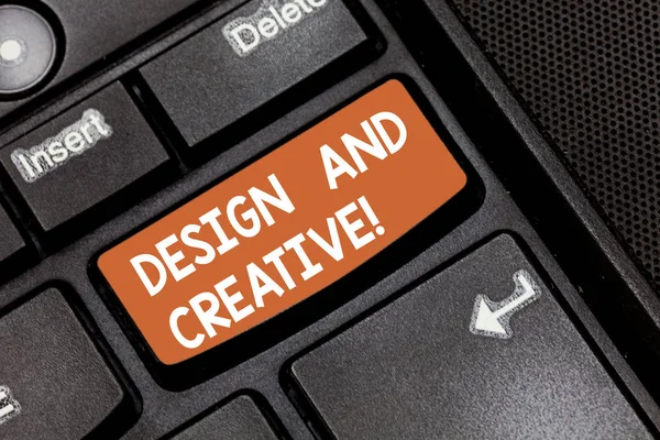 Parola di scrittura del testo Design e creativo. Business concept per coinvolgere l'uso di immaginazione o idee creare qualcosa Tastiera chiave Intenzione di creare messaggio del computer premendo idea tastiera . — Foto Stock