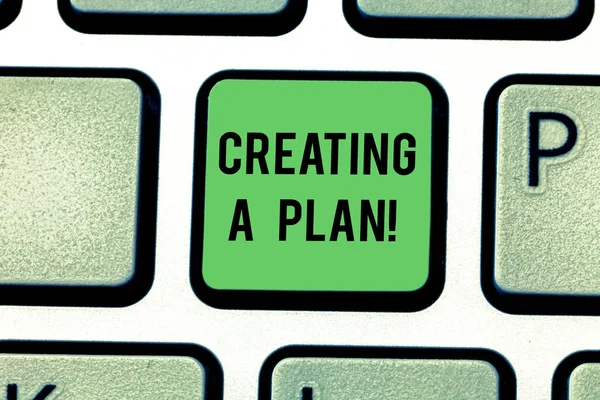 Tekst pisma Creating A Plan. Pojęcia, co oznacza stworzenie kroki należy wykonać dla projektu strategii sukcesu klawisz na klawiaturze zamiar utworzyć wiadomość komputer naciskając klawisz klawiatury, pomysł. — Zdjęcie stockowe
