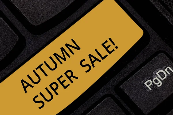 Word writing text Autumn Super Sale. Business concept for having great discounts products on season after summer Keyboard key Intention to create computer message pressing keypad idea. — Stock Photo, Image