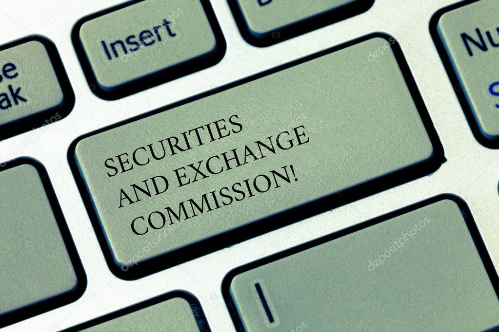 Writing note showing Securities And Exchange Commission. Business photo showcasing Safety exchanging commissions financial Keyboard key Intention to create computer message pressing keypad idea.