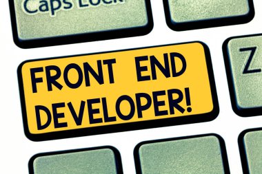 Front End geliştirici gösterilen metin işareti. Kavramsal fotoğraf bilgisayar programcısı kodları ve görsel öğelerin klavye tuşuna basarak tuş takımı fikir bilgisayar ileti oluşturmak için niyet oluşturur.