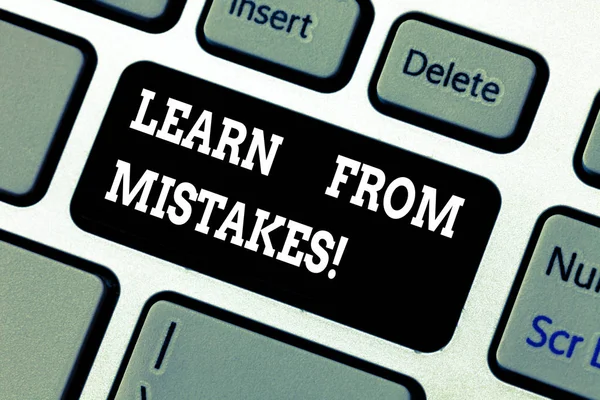 Writing note showing Learn From Mistakes. Business photo showcasing keeping track of your most important decisions Keyboard key Intention to create computer message pressing keypad idea. — Stock Photo, Image