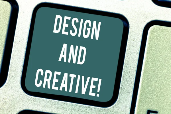 Ordet skriver text Design och kreativa. Affärsidé för att involvera använda fantasi eller idéer skapa något klaviatur nyckel avsikt att skapa dator meddelande genom att trycka på knappsatsen idé. — Stockfoto