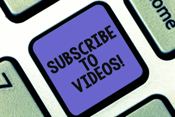 Conceptual hand writing showing Subscribe To Videos. Business photo showcasing like to see more content from those channels pages Keyboard key Intention to create computer message idea.