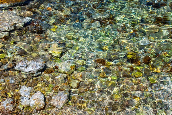 Şeffaf su denizde sığ sularda. Denizin temiz su. Temiz deniz suları ile doğa kavramı.