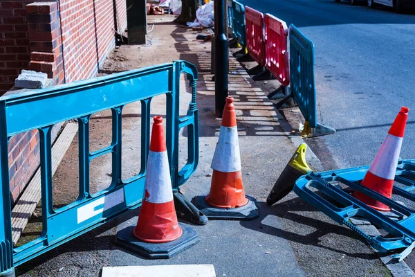 Construction site on the street. Security and traffic concept on the street. Repairing works on the street. — Stock Photo, Image