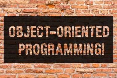 Nesne yönelimli programlama gösterilen not yazma. Dil modeli eylemler yerine nesneleri tuğla duvar sanatı duvarda yazılı Graffiti motivasyonel arama gibi vitrine iş fotoğraf.