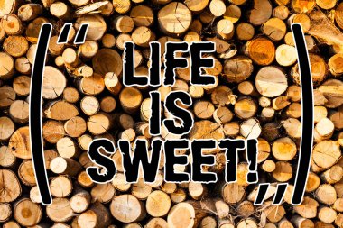 Metin yazma hayat olduğunu tatlı kelime. İş kavramı motivasyon ilham ahşap arka plan vintage ahşap vahşi mesaj fikirler niyetli düşünceler olayların iyi tarafı görmek mutluluk için.