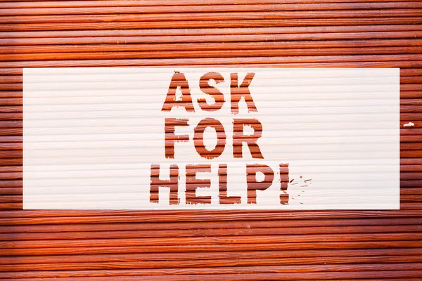 Writing note showing Ask For Help. Business photo showcasing Request to support assistance needed Professional advice Brick Wall art like Graffiti motivational call written on the wall.