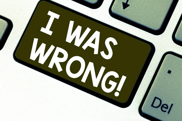 Szöveg jel mutatja nekem volt rossz. Fogalmi fénykép egy hiba hiba Giving egy bocsánatkérés hiba billentyűzet kulcs szándékát, hogy hozzon létre a számítógép üzenetet, nyomja meg a billentyűzet ötlet elfogadása. — Stock Fotó