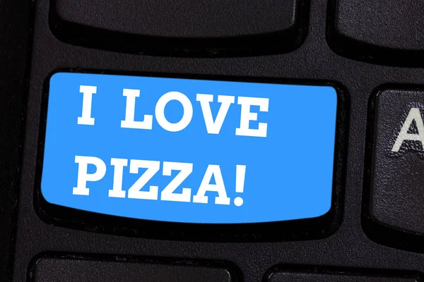 私の愛のピザを書く手書き文字 スライス チーズ ピーマンたくさんイタリア料理を好きに意味概念キーボード キーのキーパッドのアイデアを押すとコンピューターのメッセージを作成する意図 — ストック写真