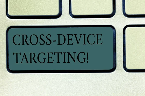 Word writing text Cross Device Targeting. Business concept for identifying delivering ads to a specific audience Keyboard key Intention to create computer message pressing keypad idea.