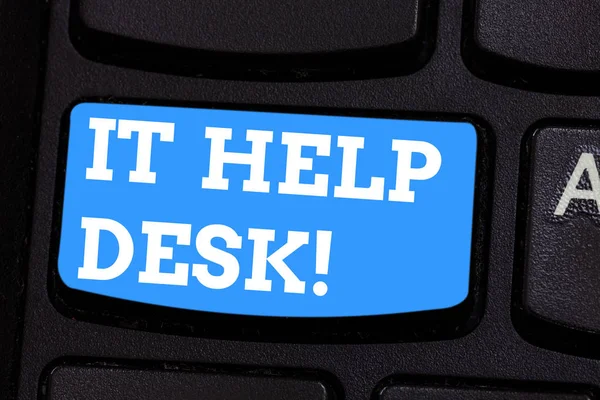Escrever texto escrita It Help Desk. Conceito significado Assistência de suporte on-line ajudando a mostrar com a tecnologia Teclado chave Intenção de criar mensagem de computador pressionando ideia teclado . — Fotografia de Stock