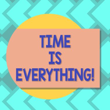 Metin işareti zaman olduğunu her şeyi gösteriyor. Kavramsal fotoğraf diğer olaylar üzerinde etkili olabileceği dikkate istenen sonucu boş dikdörtgen renk şeklinde gölge gelme dışarı ile bir daire fotoğraf.