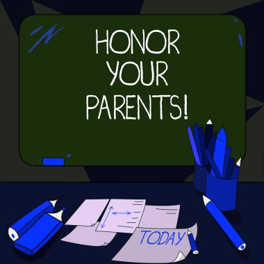 Onur Sayın veliler yazma el yazısı metin. Senin anne yaşlı Mounted boş renk Blackboard tebeşir ve yazma araçları sayfalarını üstünde okul sırası ile büyük saygısı yüksek anlam kavramı saygı.