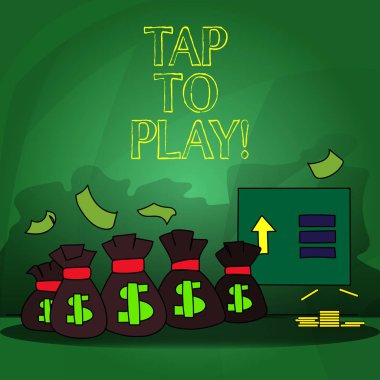 Word metin Play dokunun yazma. İş kavramı için dokunmatik ekran bir oyun ya da başka bir şey oynamaya başlamak için.