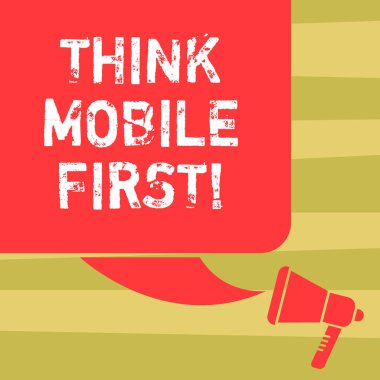 Düşünüyorum mobil ilk gösterilen metin işareti. Kavramsal fotoğraf web renk siluet, boş Meydanı konuşma balonu ve megafon fotoğraf önce telefonları için çevrimiçi deneyim tasarımı.