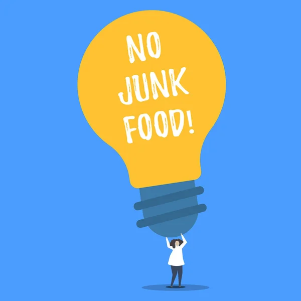 Palavra escrita texto No Junk Food. Conceito de negócio para parar de comer coisas insalubres ir em uma dieta desistir hambúrgueres batatas fritas . — Fotografia de Stock