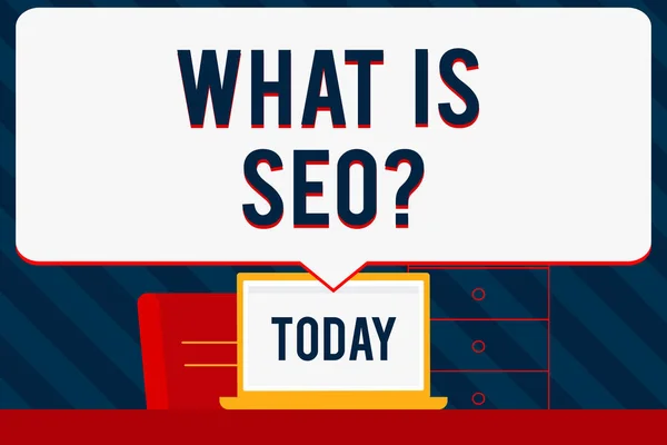 Handgeschreven tekst schrijven wat Is Seo. Begrip betekenis Search Engine Keywording Marketing Online strategieën zoeken. — Stockfoto