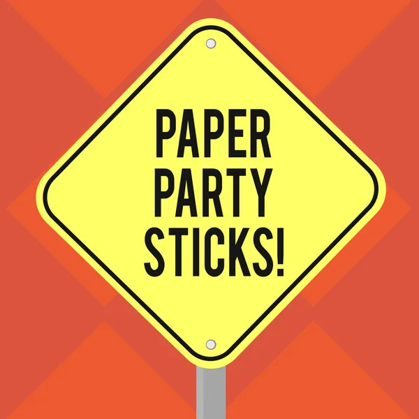 Handwriting text writing Paper Party Sticks. Concept meaning colored shapes of hard paper used create emojis Blank Diamond Shape Color Road Warning Signage with One Leg Stand photo.