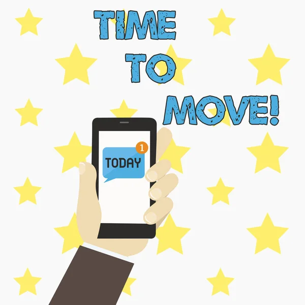 Texto de escrita de palavras Time To Move. Conceito de negócio para o melhor período para transferir a realocação Altere o caminho atual . — Fotografia de Stock
