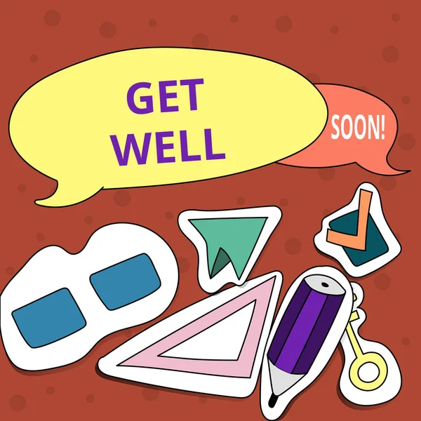 Écriture conceptuelle montrant Get Well Soon. Texte de la photo d'affaires Souhaitant que vous ayez une meilleure santé que maintenant Salutations bons voeux . — Photo
