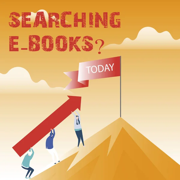 Text sign showing Searching E Booksquestion. Conceptual photo Looking for online literature modern reading. — Stock Photo, Image