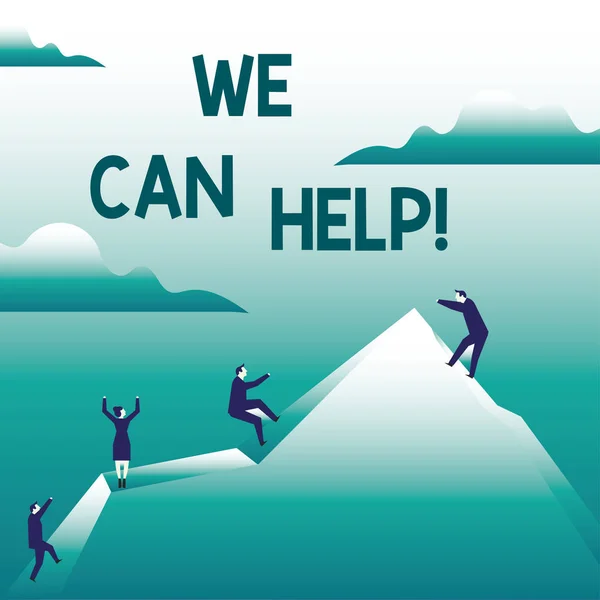Schriftliche Notiz, die zeigt, dass wir helfen können. Business-Foto präsentieren lassen Sie uns unterstützen Sie geben Beratung Hilfe Service-Lösungen. — Stockfoto