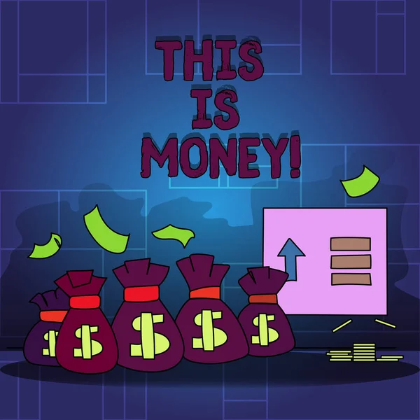 Tekst pisma This Is Money. Pojęcia, co oznacza duże przychody z pracy lub inwestycji dobre zarobki dochodów. — Zdjęcie stockowe