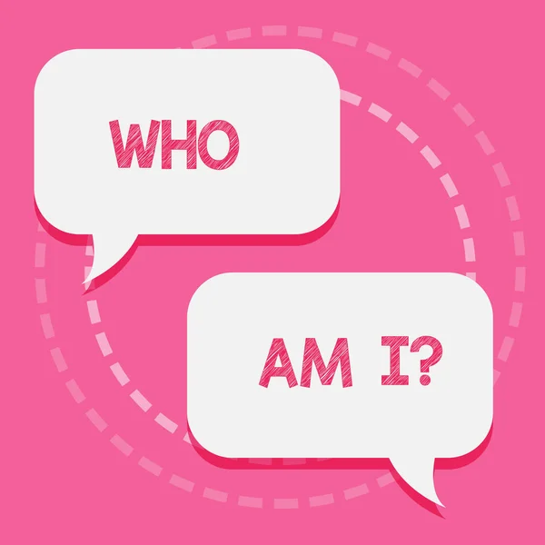 Texto de escritura de palabras Who Am I. Concepto de negocio para Introduce Identifícate demostrando que no te gusta el perfil . —  Fotos de Stock